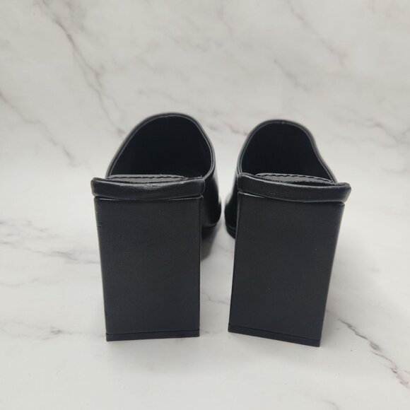 Oak & Fort Peep Toe Mule Black Leather Sandal Y2K Square Block Heel Size 9 - Picture 4 of 10